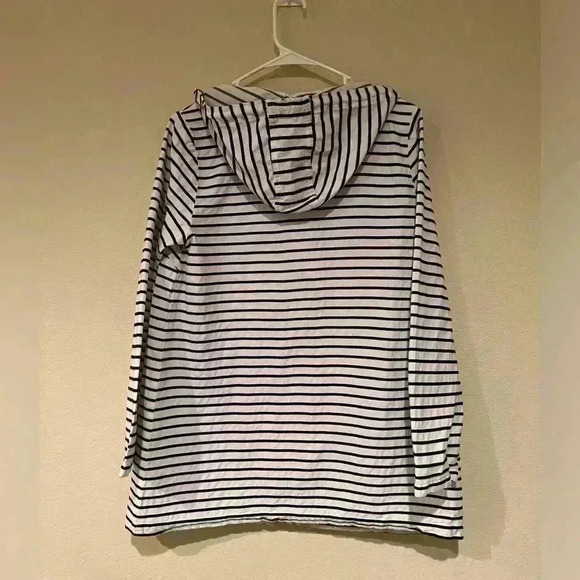 J. Jill Mariner Stripe Jacket XS Hood Relaxed Coastal Nautical Navy oversized - Picture 2 of 4